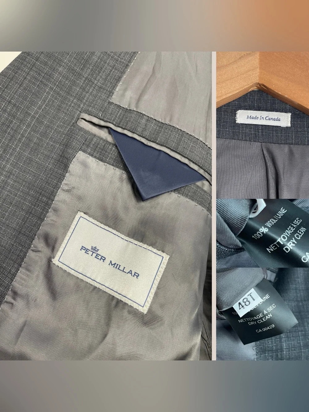 Peter Millar Men’s Gray Wool Blazer Sport Coat 2 Button Jacket Sz 48T Windowpane